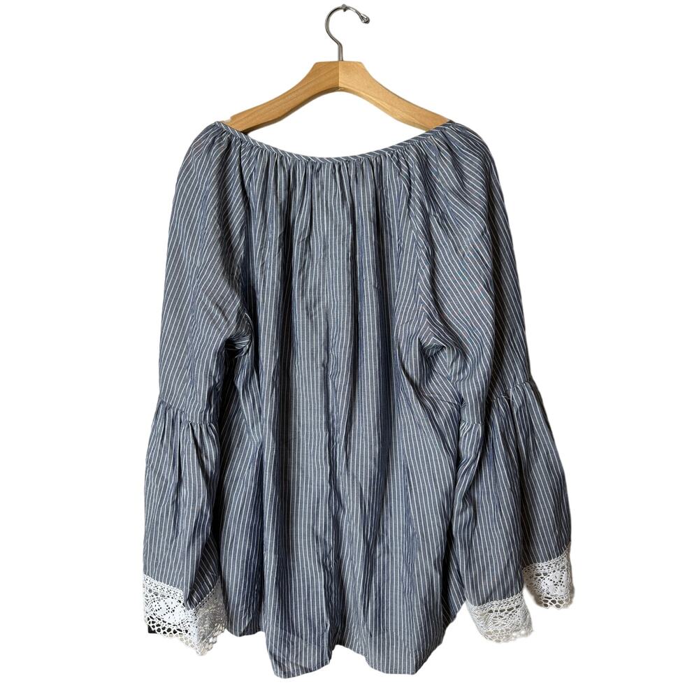 NWT Karen Kane Plus 1X Blue & White Stripe Lace Cuff Bell Sleeve Top - Picture 7 of 10